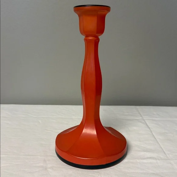 Vintage Orange Glass Candlestick Holders Set of 2 Mid Century Modern - Picture 5 of 7